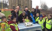 12 January 2018 - Here I am with children from Castle View Academy, Northern Saints and Hylton Castle Primary Schools, as they presented a time capsule to construction workers to bury at Hylton Castle to mark the official launch of restoration work.