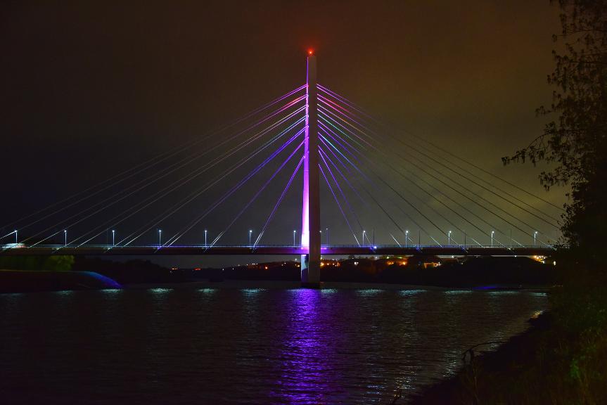 Northern Spire lit up rainbow colours