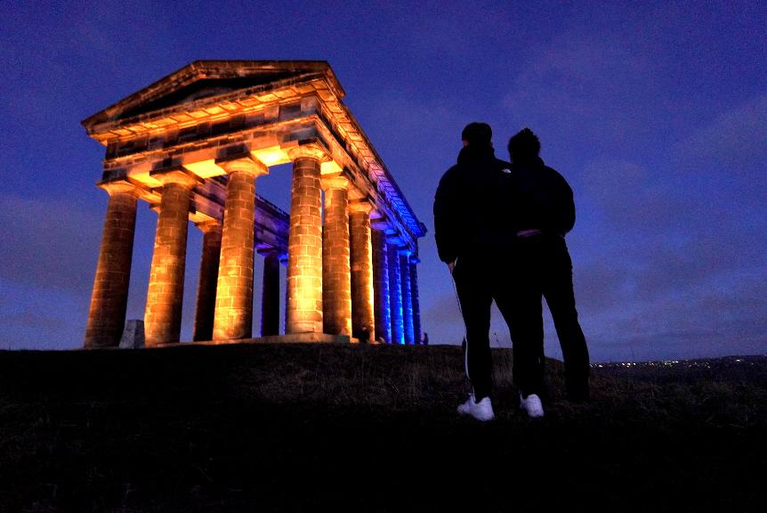 Penshaw lit blue and yellow for Ukraine