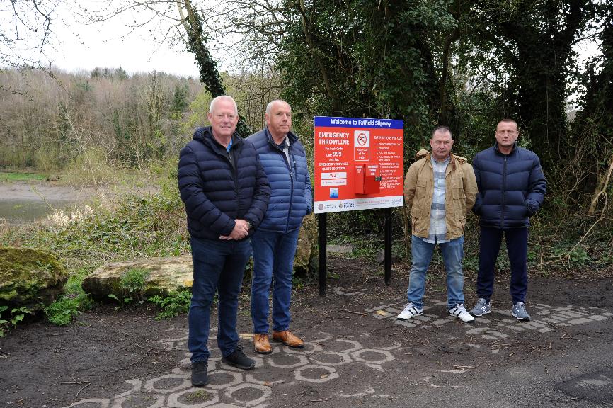 Dave Irwin (far right) at the latest throwline board at Fatfield Slipway in Washington