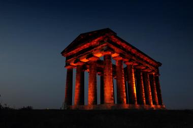 Penshaw Monument lit orange