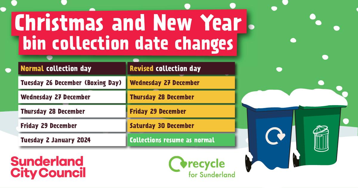 Changes to bin collections over Christmas Sunderland City Council