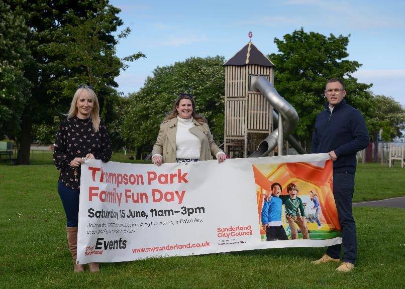 Thompson Park Family Fun Day 2024  promo image - Southwick councillors Cllr Kelly Chequer, Cllr Alex Samuels and Cllr Michael Butler